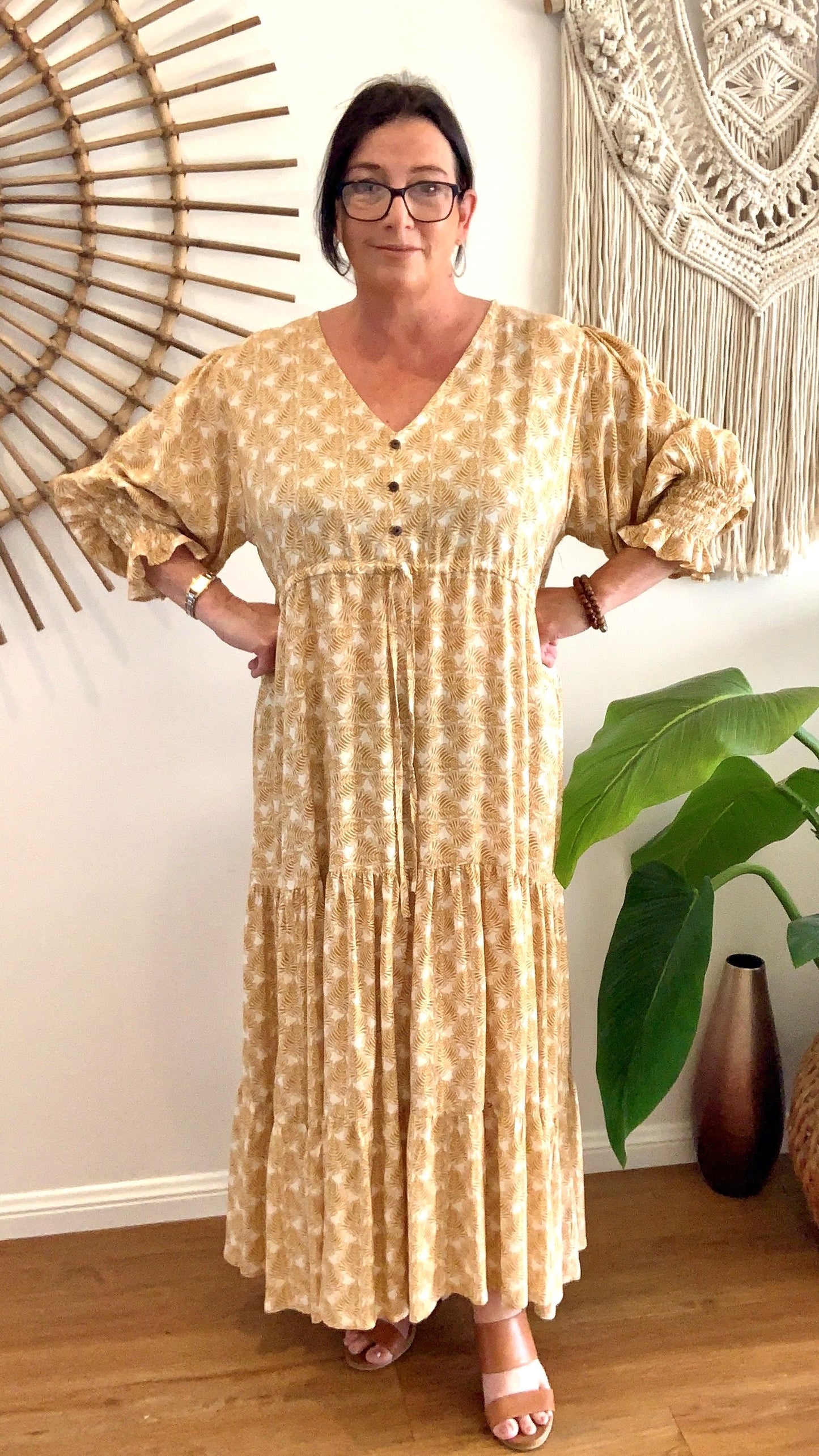 SOPHIE maxi dress in Mustard Leaves