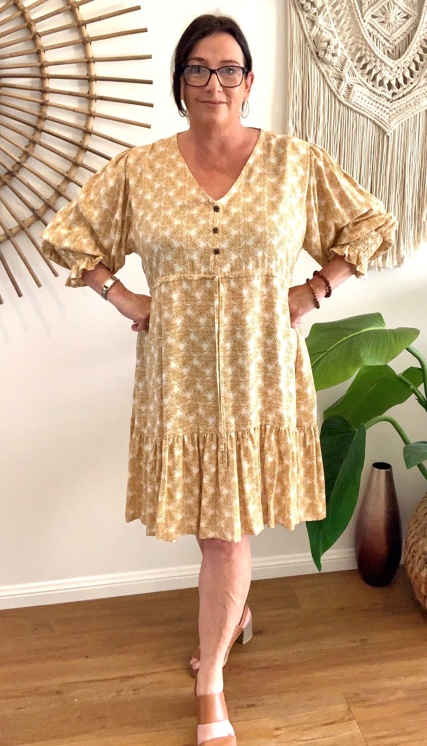 TESS dress in Mustard Leaves – Ella Mac Designs