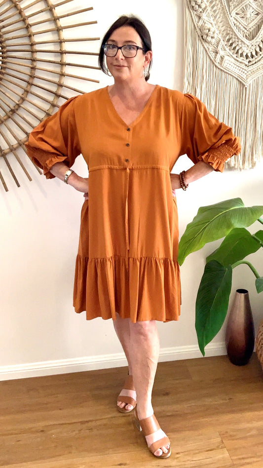 TESS dress in Sunburnt Orange