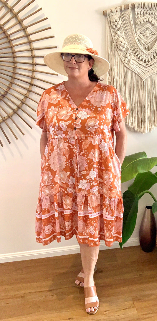 TESS short dress in Burnt Orange