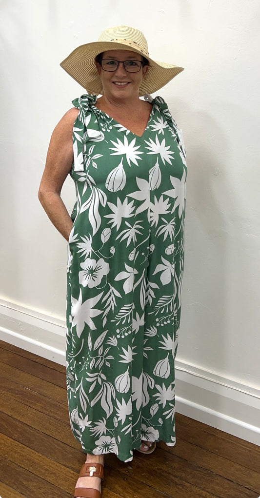 JUMPSUIT in Green floral