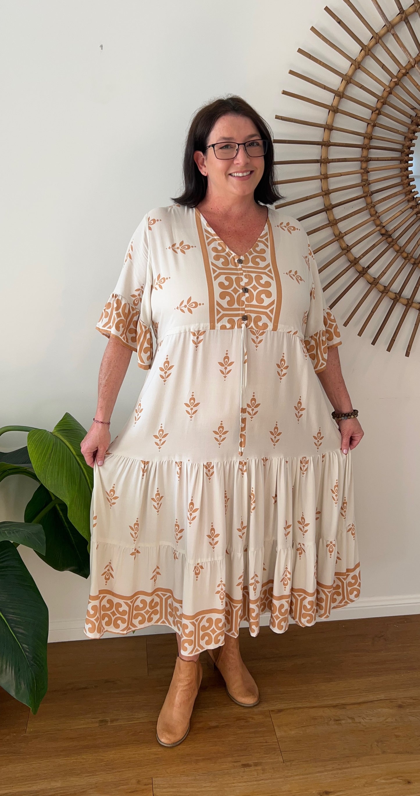 Sophie dress in Beige Mosaic