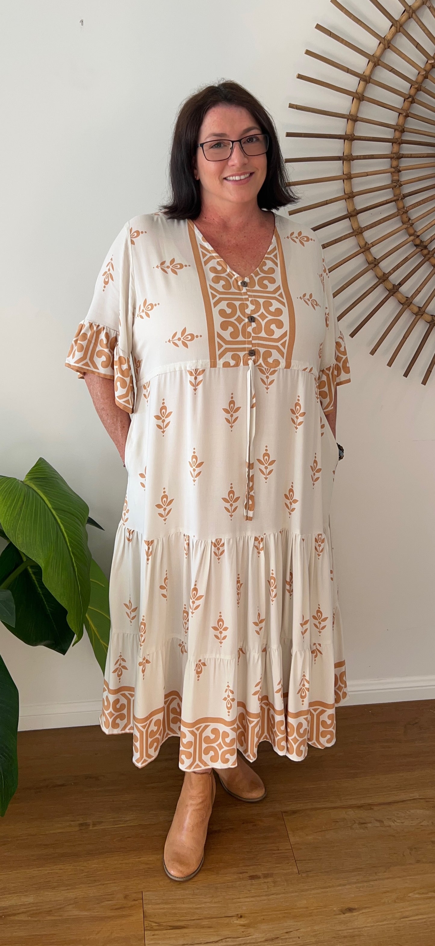 Sophie dress in Beige Mosaic