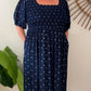 ERIN long dress in Navy Polka Dots