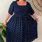 ERIN long dress in Navy Polka Dots