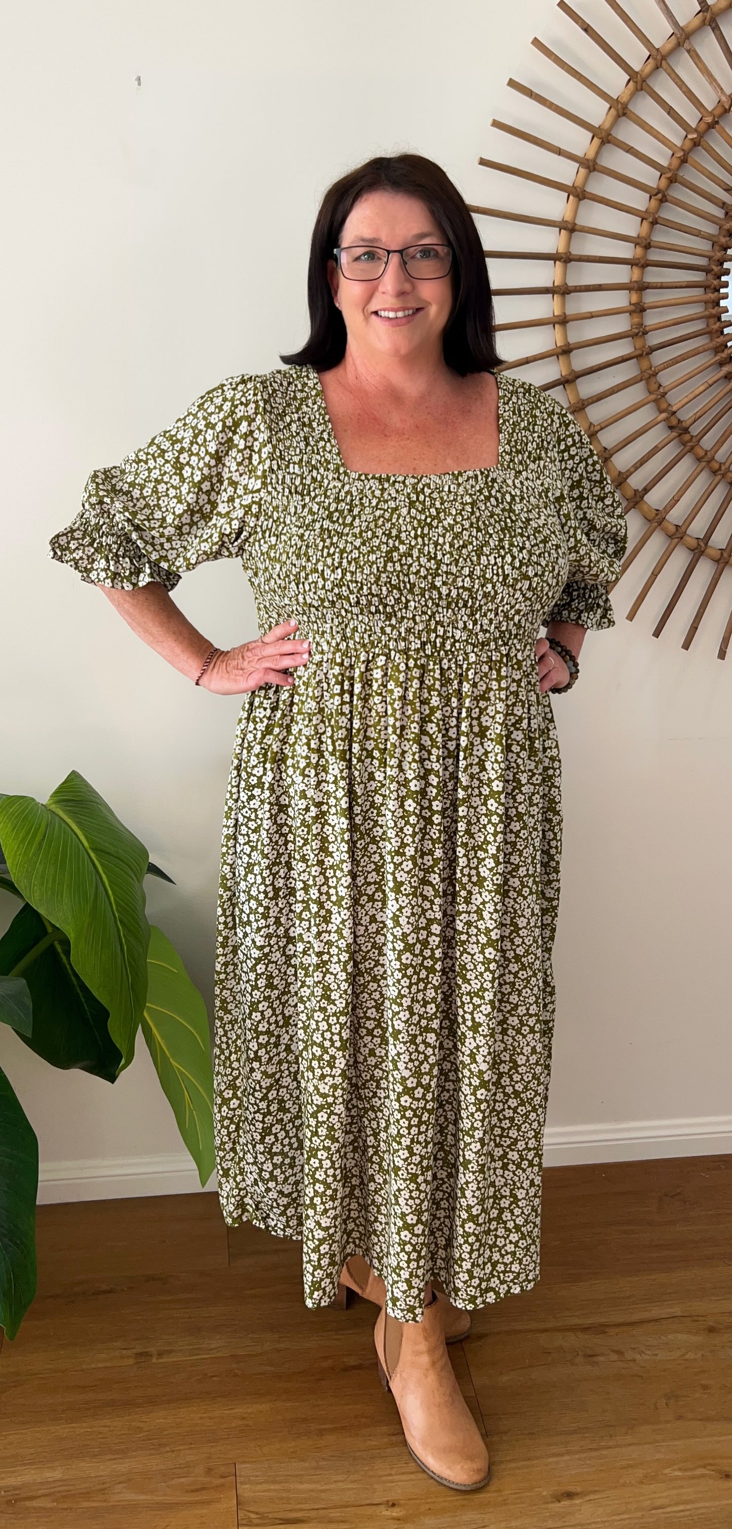 ERIN long dress in Green small flowers