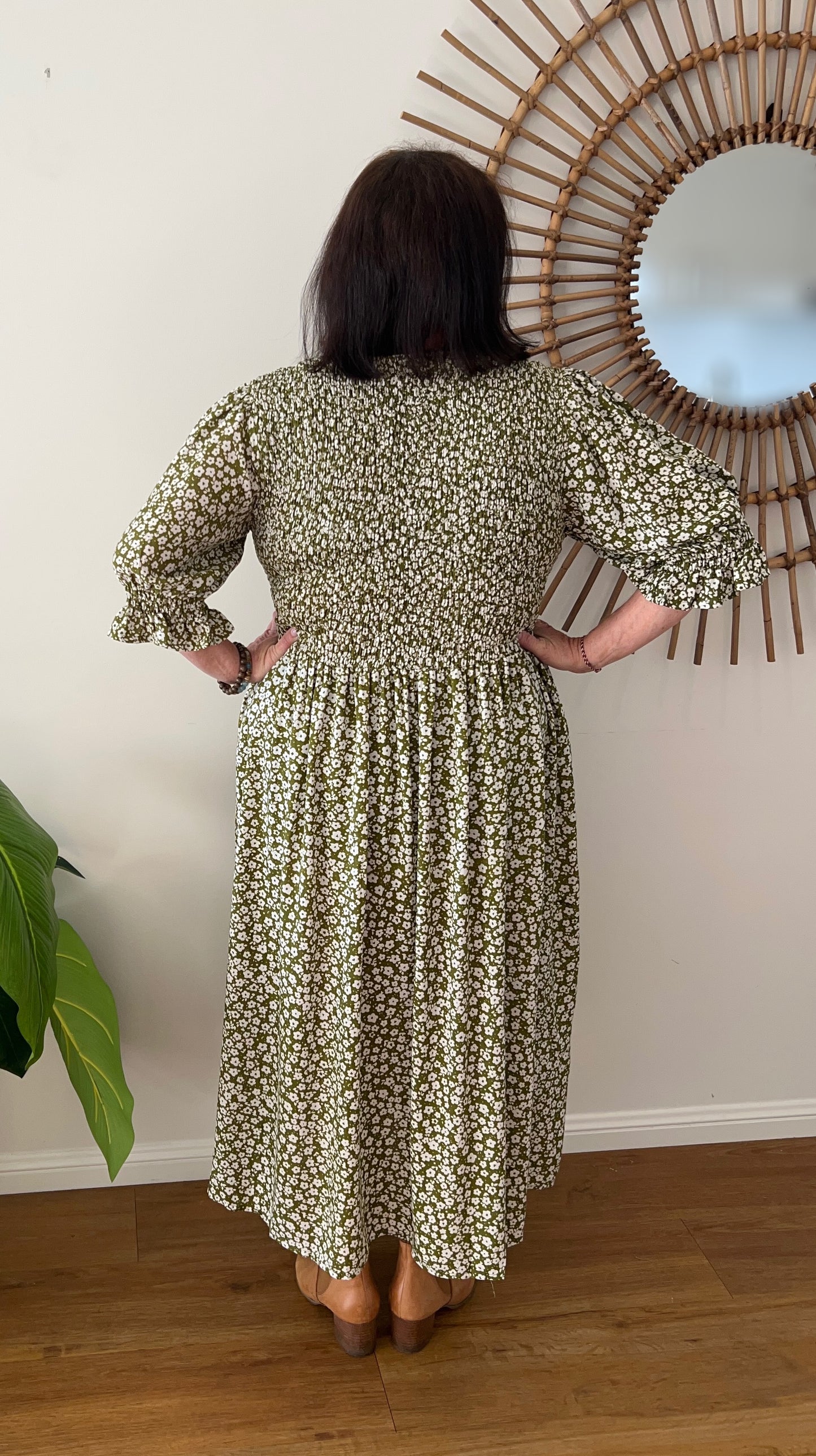 ERIN long dress in Green small flowers