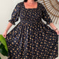 ERIN long dress in Navy & Cream flowers