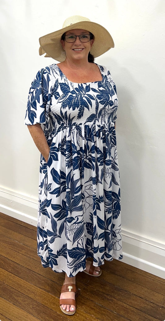 ERIN long dress in Navy & White floral