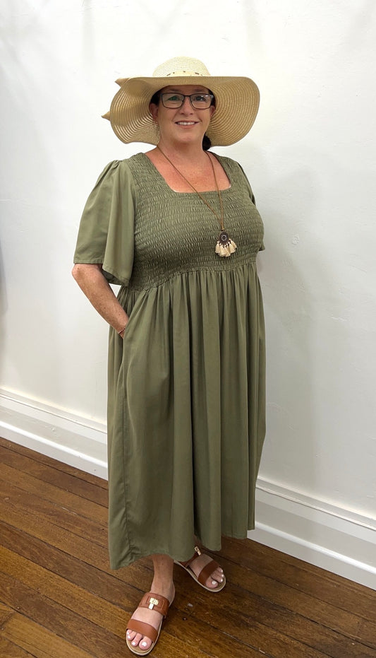 ERIN long dress in plain Khaki