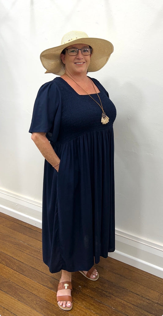 ERIN long dress in plain dark Navy