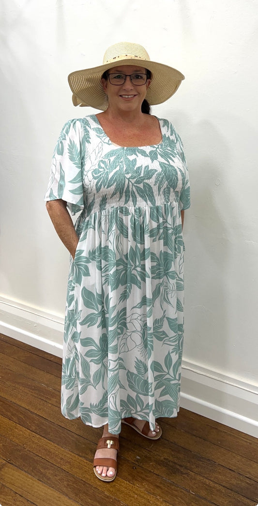 ERIN long dress in Sage & White floral