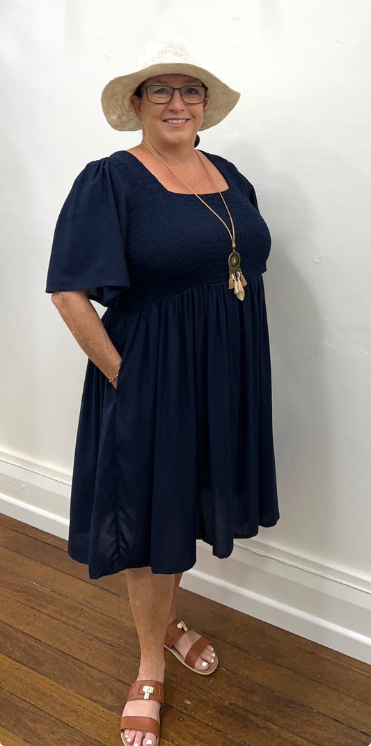 ERIN short dress in plain dark Navy