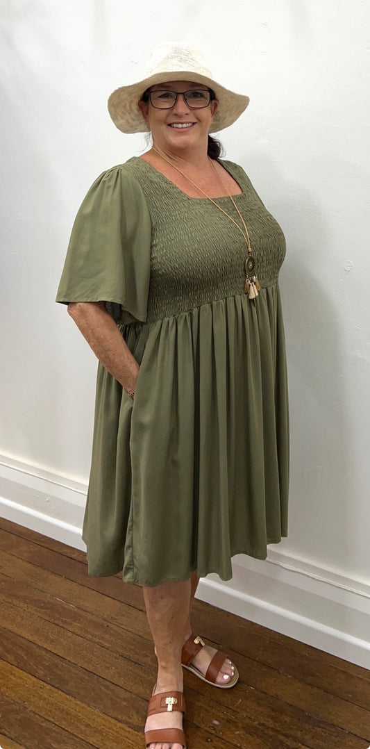 ERIN short dress in plain Khaki