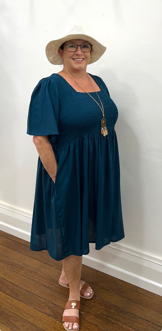 ERIN short dress in plain dark Teal