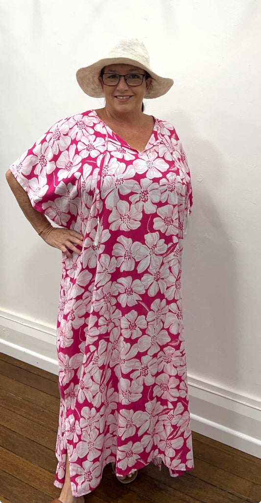 KAFTAN long in Hot Pink Hibiscus