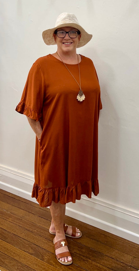 WENDY dress in Plain burnt orange
