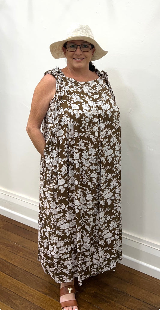 SRI dress in Brown Flowers