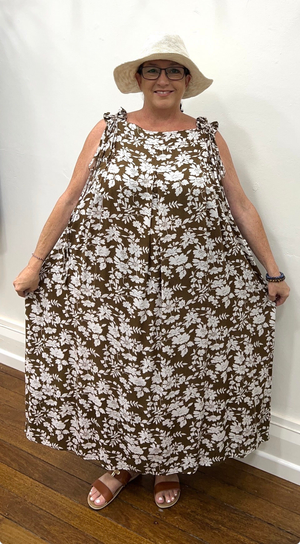 SRI dress in Brown Flowers