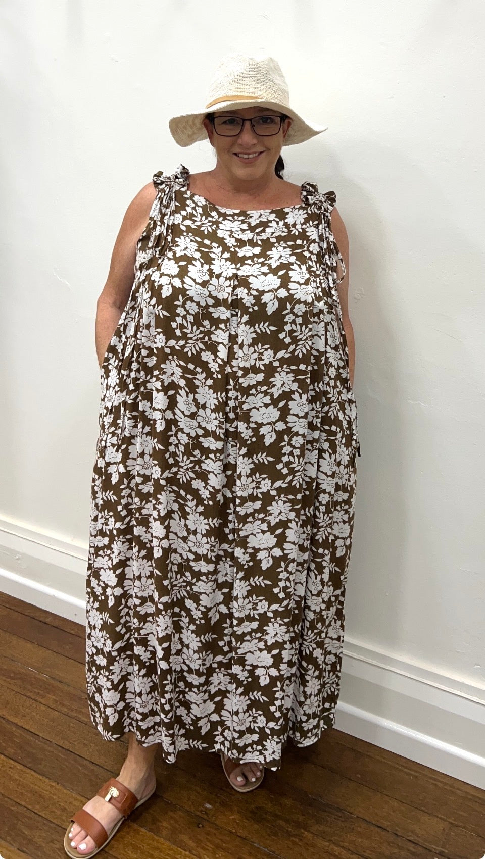 SRI dress in Brown Flowers